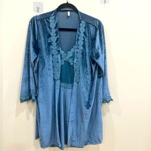 📦 2 for 35 📦 Elegant Blue Lace Trim Robe （2pcs)